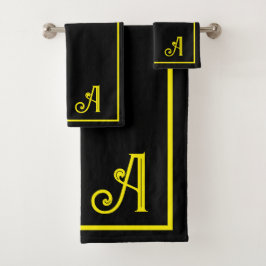 Conjunto De Toalhas Monograma preto e amarelo elegante