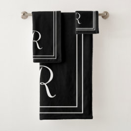 Conjunto De Toalhas Monograma preto e branco Elegante moderno
