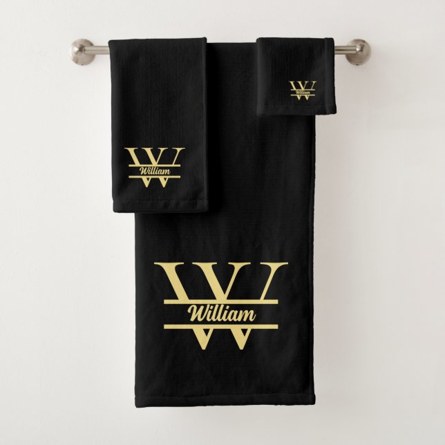 Conjunto De Toalhas Monograma Preto e Dourado | Letra Inicial Elegante (Insitu)