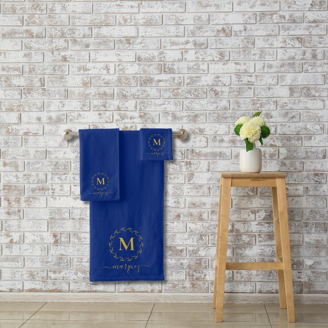 Conjunto De Toalhas Monograma Real Azul Dourado da Terra Elegante (Criador carregado)