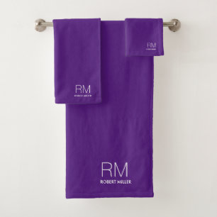 Conjunto De Toalhas Monograma Real Roxo Na moda minimalista
