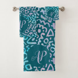 Conjunto De Toalhas Monograma retrorreflector geométrico