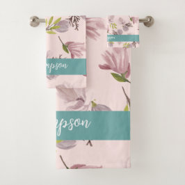 Conjunto De Toalhas Monograma romeno-design, moderno, rosa e azul