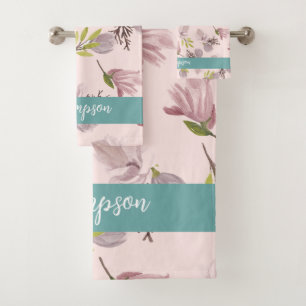 Conjunto De Toalhas Monograma romeno-design, moderno, rosa e azul