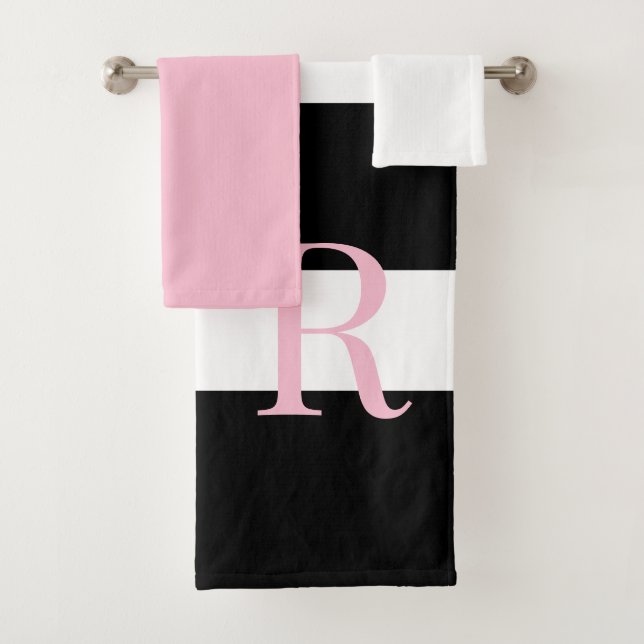 Conjunto De Toalhas Monograma Rosa e preto (Insitu)