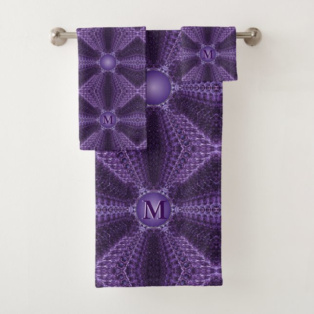 Conjunto De Toalhas Monograma roxo esplêndido do costume da gema (Insitu)