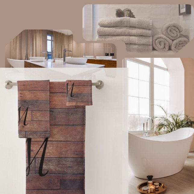 Conjunto De Toalhas Monograma Russo Único do Camarão Marrom (Country Modern Rustic Bathroom Towel )