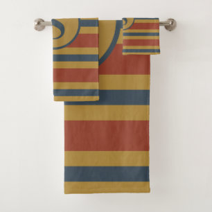 Conjunto De Toalhas Monograma Rust Mostarda Amarela Marinho Banhas