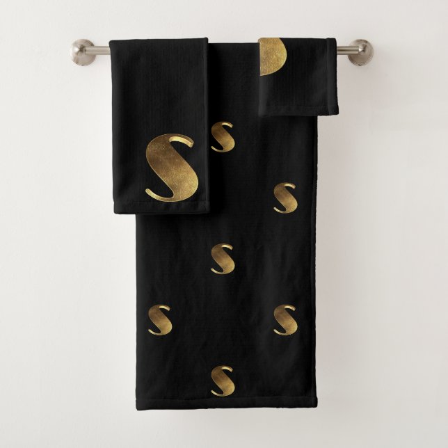 Conjunto De Toalhas Monograma S Preto e Dourado Típica Elegante (Insitu)