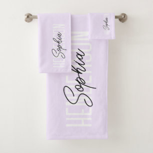 Conjunto De Toalhas Monograma Script Signature Pastel Purple