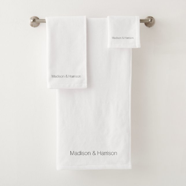 Conjunto De Toalhas Monograma simples de nome personalizado branco pre (Insitu)