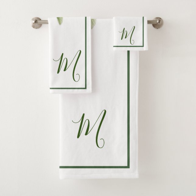 Conjunto De Toalhas Monograma Tropical Elegante de Palm Tree (Insitu)