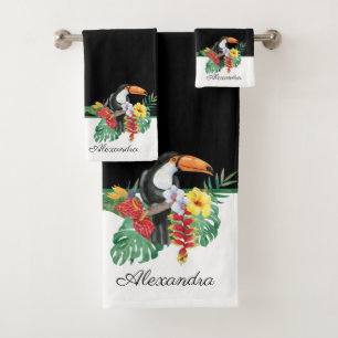 Conjunto De Toalhas Monograma tropical preto-e-branco Turiano Nome B