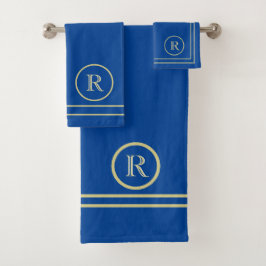 Conjunto De Toalhas Monograma Único Azul Elegante Sereno Contemporâneo