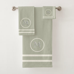 Conjunto De Toalhas Monograma Único Verde Elegante Sereno Contemporâ