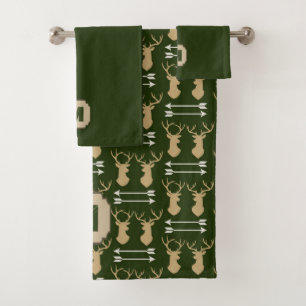 Conjunto De Toalhas Monograma verde do teste padrão da seta dos cervo