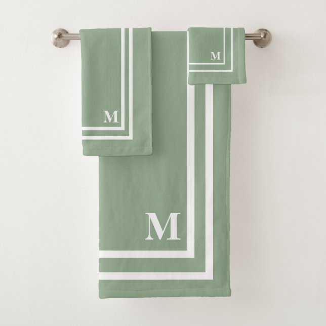 Conjunto De Toalhas Monograma Verde Sage Moderno (Insitu)