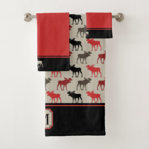 Conjunto De Toalhas Monograma vermelho do preto do teste padrão dos