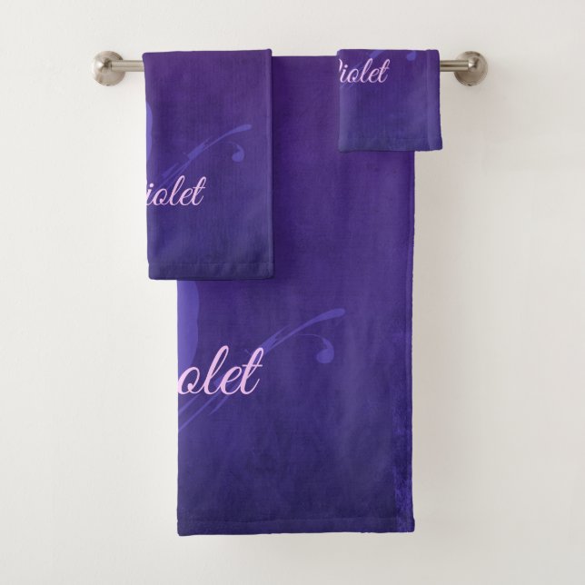 Conjunto De Toalhas Monograma violeta violeta púrpura azul-esbelta (Insitu)