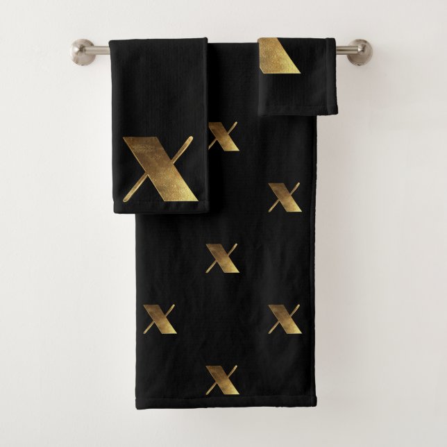 Conjunto De Toalhas Monograma X Imagem Preta e Dourada (Insitu)