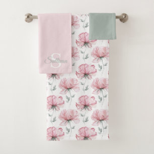 Conjunto de Toalhas Monogramadas com Florais em Aq