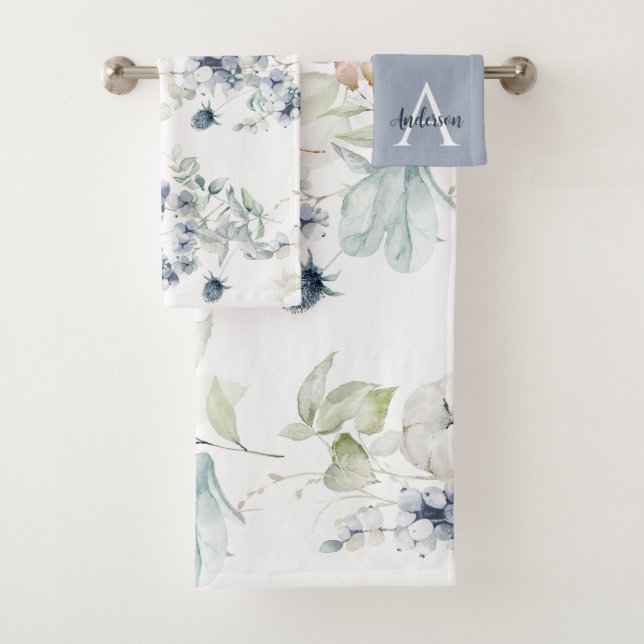 Conjunto de Toalhas Monogramadas Florais Azul Empo (Insitu)