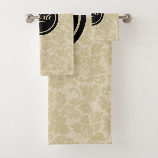 Conjunto De Toalhas Monogramas Beige Damask (Insitu)