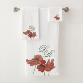 Conjunto De Toalhas Monogramas de papagaios vermelhos pintados por Ele