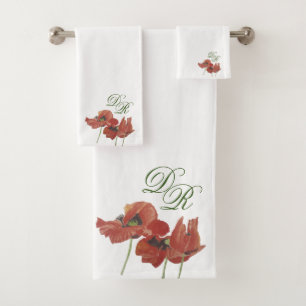 Conjunto De Toalhas Monogramas de papagaios vermelhos pintados por Ele