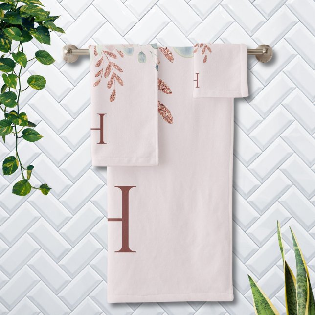 Conjunto De Toalhas Monogramas Elegante Rosa Rosa Rosa, Rosa, Floral (In situ)