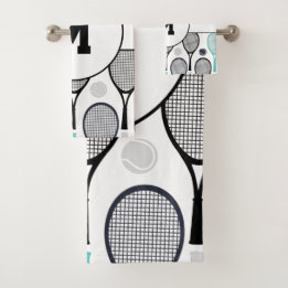 Conjunto De Toalhas Monogramas Iniciais Rackets de Tênis Elegante