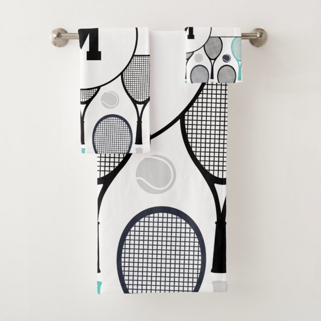 Conjunto De Toalhas Monogramas Iniciais Rackets de Tênis Elegante (Insitu)