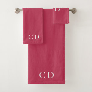 Conjunto De Toalhas Monogramas magenta burgundy com iniciais minimalis