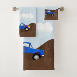 Conjunto De Toalhas Monster truck azuis com chamas