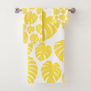 Conjunto De Toalhas Monstera - Amarelo-limão-branco