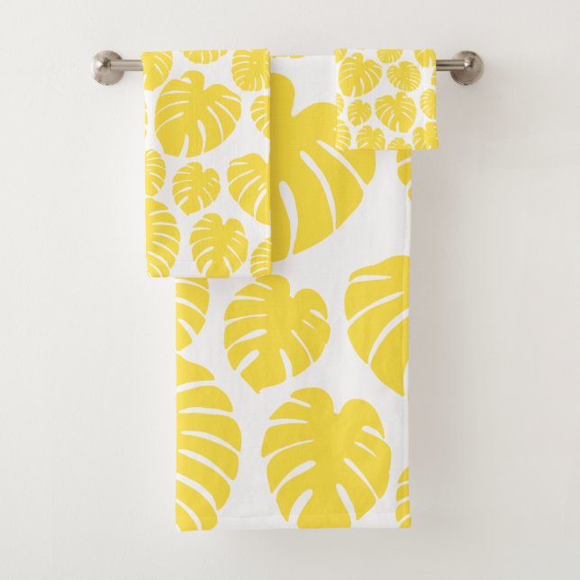 Conjunto De Toalhas Monstera - Amarelo-limão-branco (Insitu)