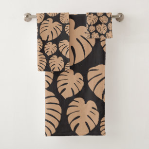 Conjunto De Toalhas Monstera em Tan e Negro