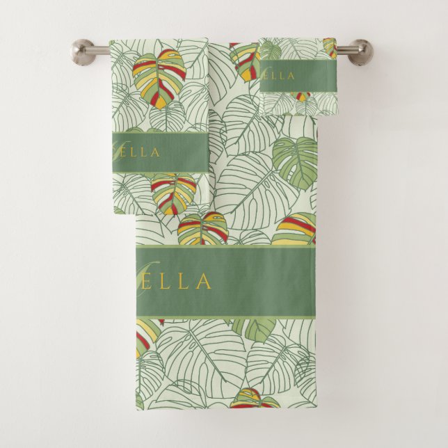 Conjunto De Toalhas Monstera Personalizada Deixa Jungle Toque (Insitu)