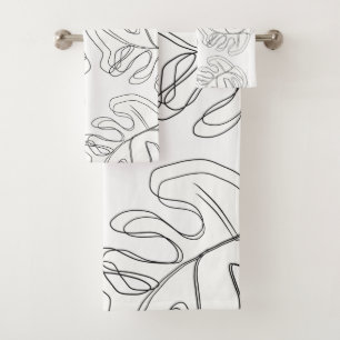 Conjunto De Toalhas Monstera Preto Branco Botânico Casamento