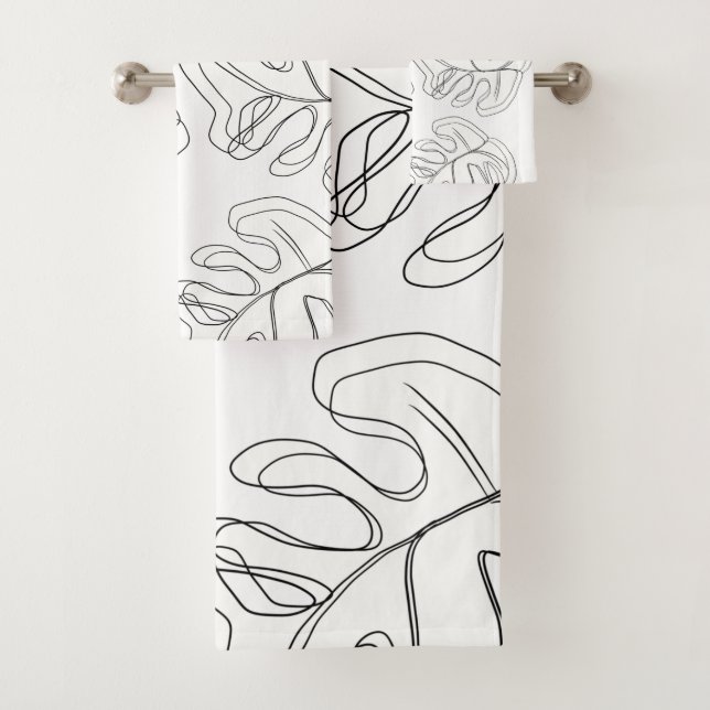 Conjunto De Toalhas Monstera Preto Branco Botânico Casamento (Insitu)