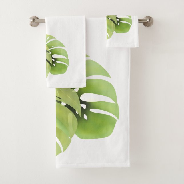 Conjunto De Toalhas Monstera verde tropical deixa aquarela (Insitu)