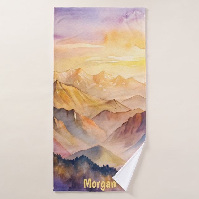 Conjunto De Toalhas Montanha Personalizada de Cores d'Água (Toalha de Banho)