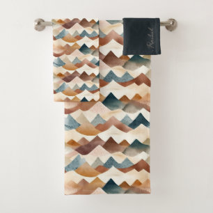 Conjunto De Toalhas Montanhas repetitivas de aquarela Boho Monograma