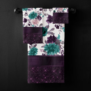 Conjunto De Toalhas Moody Boho Shimmer de Rosa de Teal e Roxo