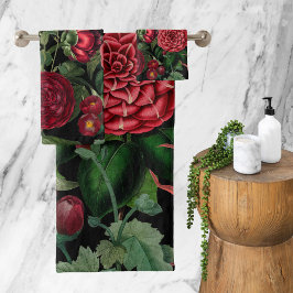 Conjunto De Toalhas Moody Florals Black & Burgundy Vintage