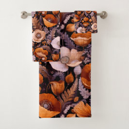 Conjunto De Toalhas Moody poppies on black pattern