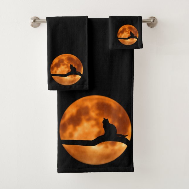 Conjunto De Toalhas Moon Laranja de Gato Negro (Insitu)