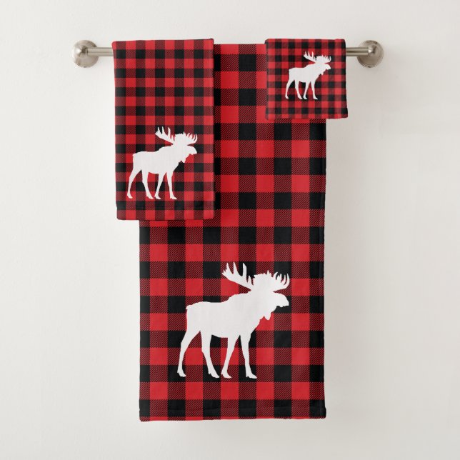 Conjunto De Toalhas Moose Buffalo Check Patterno Bath Towel Set (Insitu)
