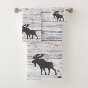 Conjunto De Toalhas Moose Silhouette Cinza Padrões de Madeira Banho