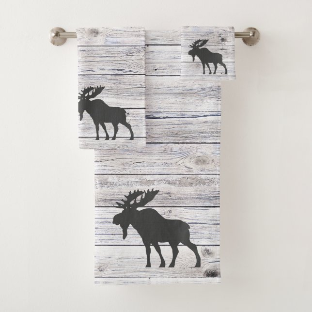 Conjunto De Toalhas Moose Silhouette Cinza Padrões de Madeira Banho (Insitu)